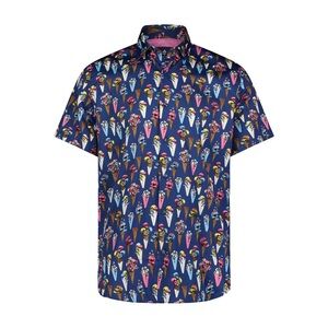 Luchiano Visconti Button Short Sleeve Size-L Multicolored Skull Ice Cream Print